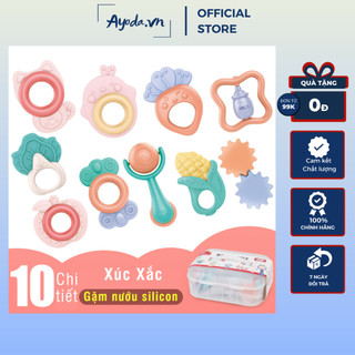 Bộ đồ chơi xúc xắc (lục lạc) kèm gặm nướu 10 món Baby Rattles chất liệu ABS an toàn kích thích giác quan cho bé