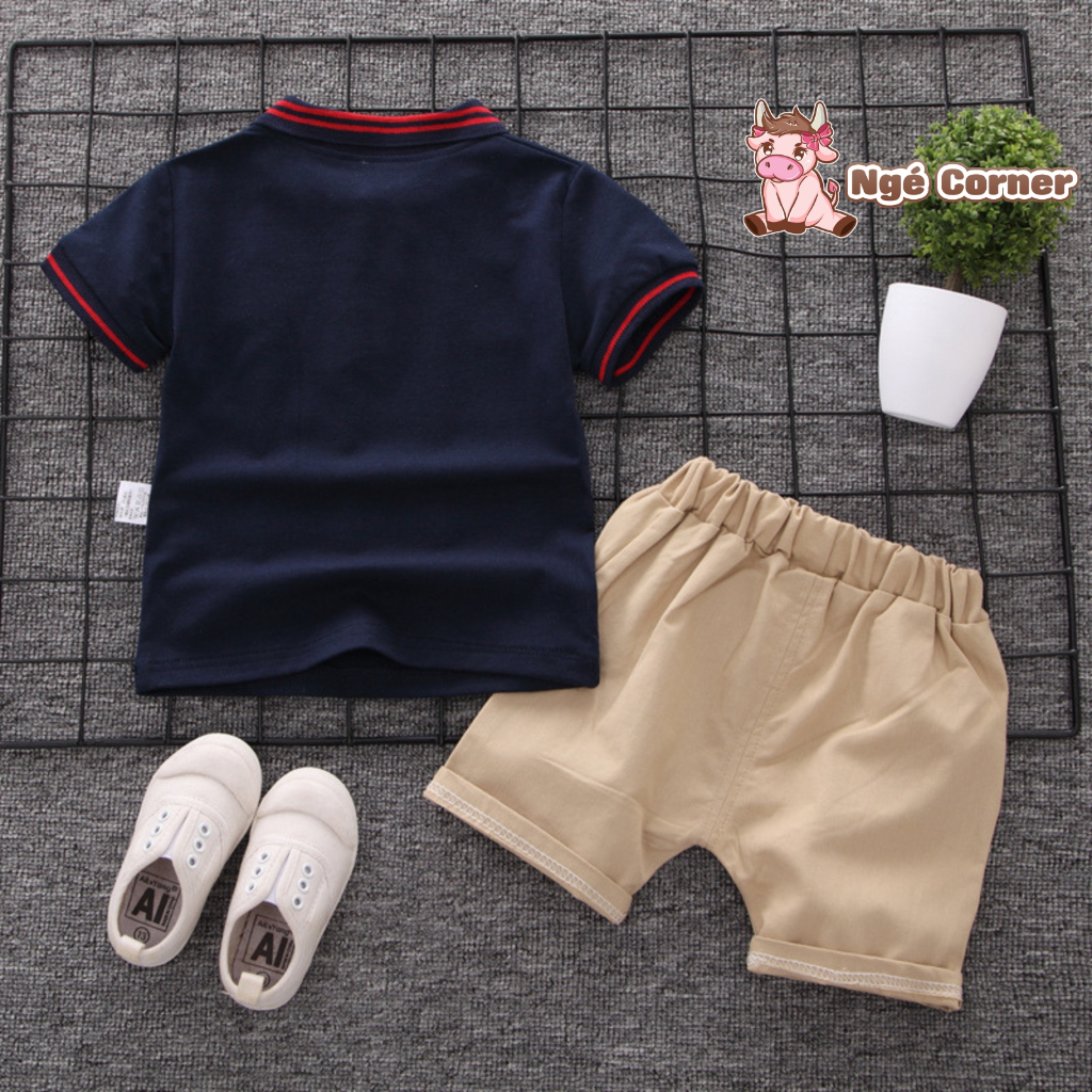 Set Áo Polo Ngắn Tay Quần Thô Đũi Cho Bé Trai, Bộ Quần Áo Cộc Tay Mùa Hè Cho Bé