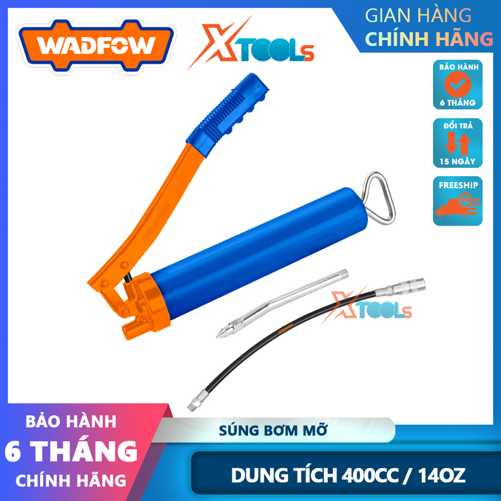 Súng bơm mỡ 40CC WADFOW WGG2540, áp suất làm việc 4500psi, ap suất nổ 7000psi bôi trơn, phun mỡ động
