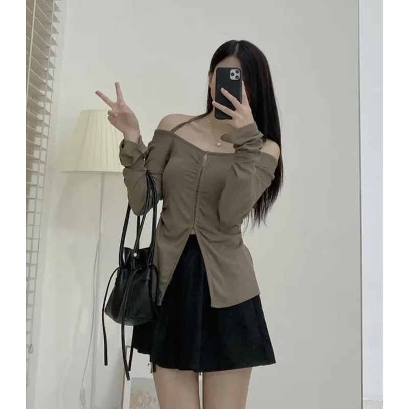 ÁO THUN TRỄ VAI CỔ YẾM XẺ VẠT V mặc 2 kiểu”HANZI TOP”
