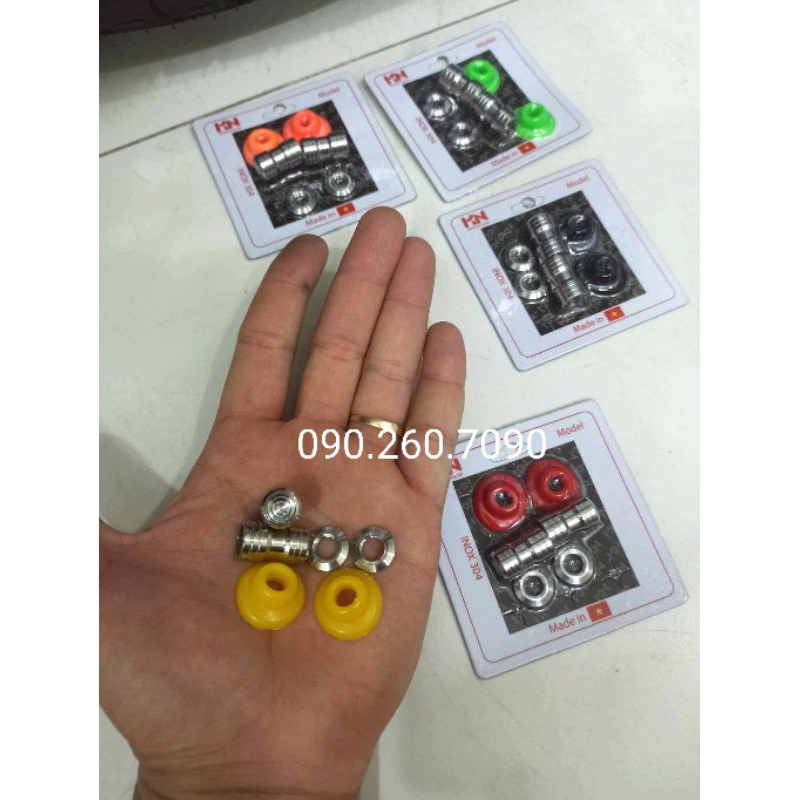 Van vòi bánh xe inox304 kèm tán inox và cao su chụp màu