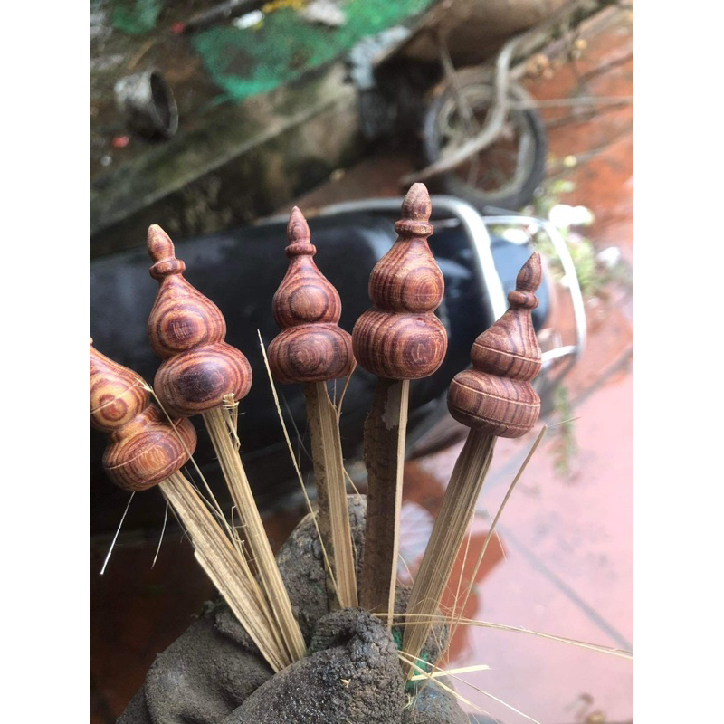 Chân Cọcc Sáo Gỗ Mun Hoa & Hồ Lô Trang Trí Sáo