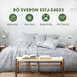 Bộ chăn ga Everon ESTJ24032 chất liệu Tencel gấm dệt, bộ ga phủ, bộ ga chun chần 4 mùa