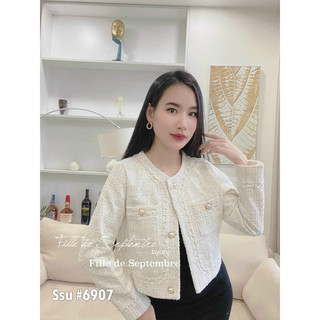 Áo khoác dạ tweed viền khuy ngọc mã 6907