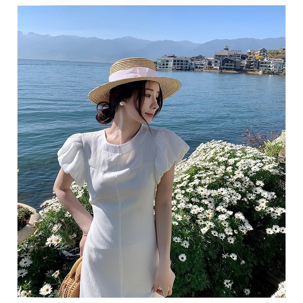 Váy dáng dài moni dress tay bồng, Đầm maxi hở lưng sang chảnh phong cách Ulzzang maylala.store