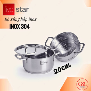 Bộ nồi xửng hấp Inox 3 đáy Fivestar 20cm( INOX 304) nắp inox dùng bếp từ