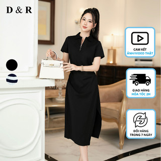 Đầm polo nữ dây kéo bigsize dáng dài xẻ tà Quảng Châu cao cấp D&R Fashion D395