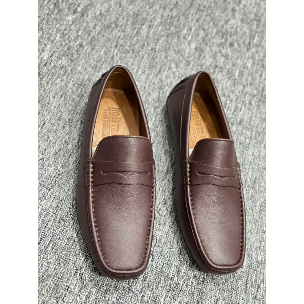 Giày Lười Nam Mũi Tròn Màu Trơn HOÀI TRANG 100% Da Thật Cao Cấp Thiết Kế Sang Trọng