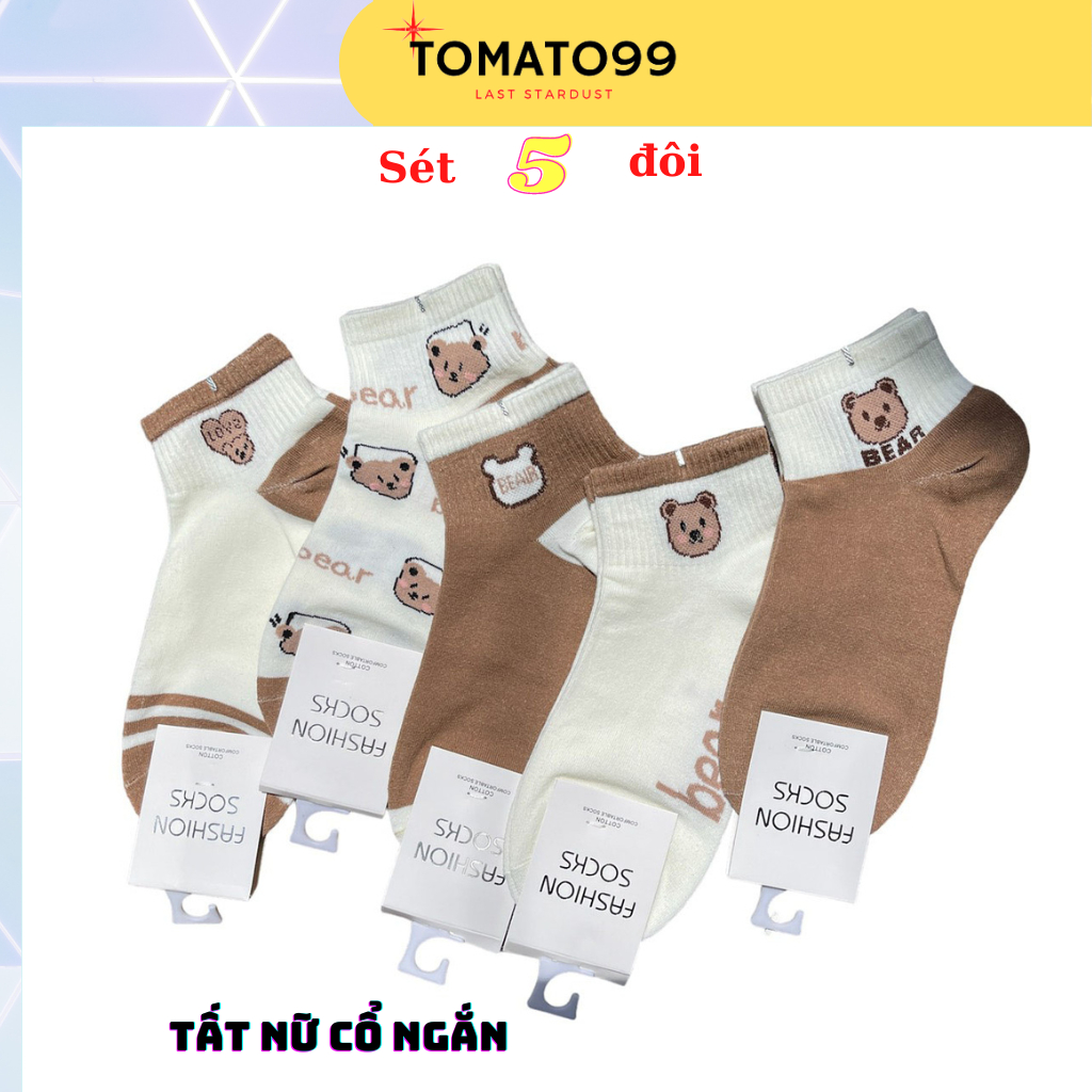 Tát nữ cao cổ sét 5 đôi pha nâu T67