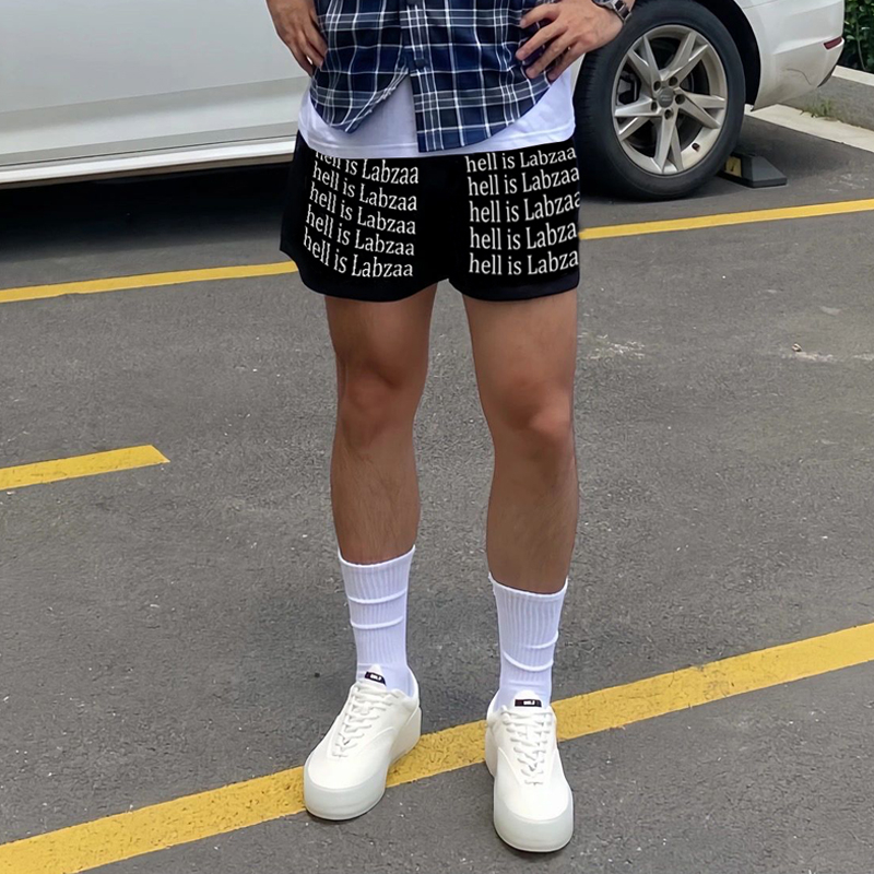 Quần Thun Ngố Nam Họa Tiết Chữ Nổi Bật HeiLit Short Nỉ Đùi Dày Dặn Có Túi Kết Hợp Dây Rút Dáng Cao