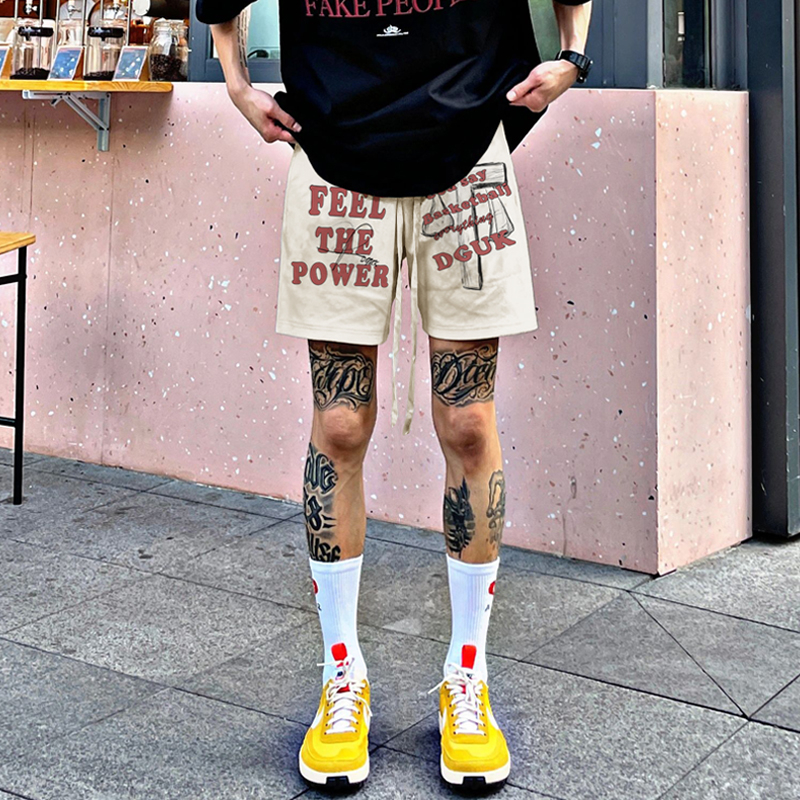 Quần Thun Ngố Nam Họa Tiết Nổi FEEL THE POWED HeiLit Short Nỉ Đùi Dày Dặn Có Túi Kết Hợp Dây Rút