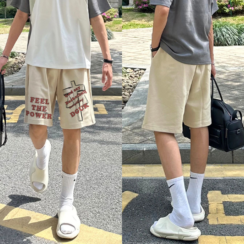 Quần Thun Ngố Nam Họa Tiết Nổi FEEL THE POWED HeiLit Short Nỉ Đùi Dày Dặn Có Túi Kết Hợp Dây Rút