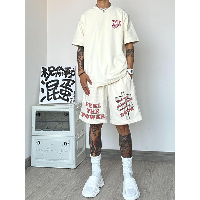 Quần Thun Ngố Nam Họa Tiết Nổi FEEL THE POWED HeiLit Short Nỉ Đùi Dày Dặn Có Túi Kết Hợp Dây Rút