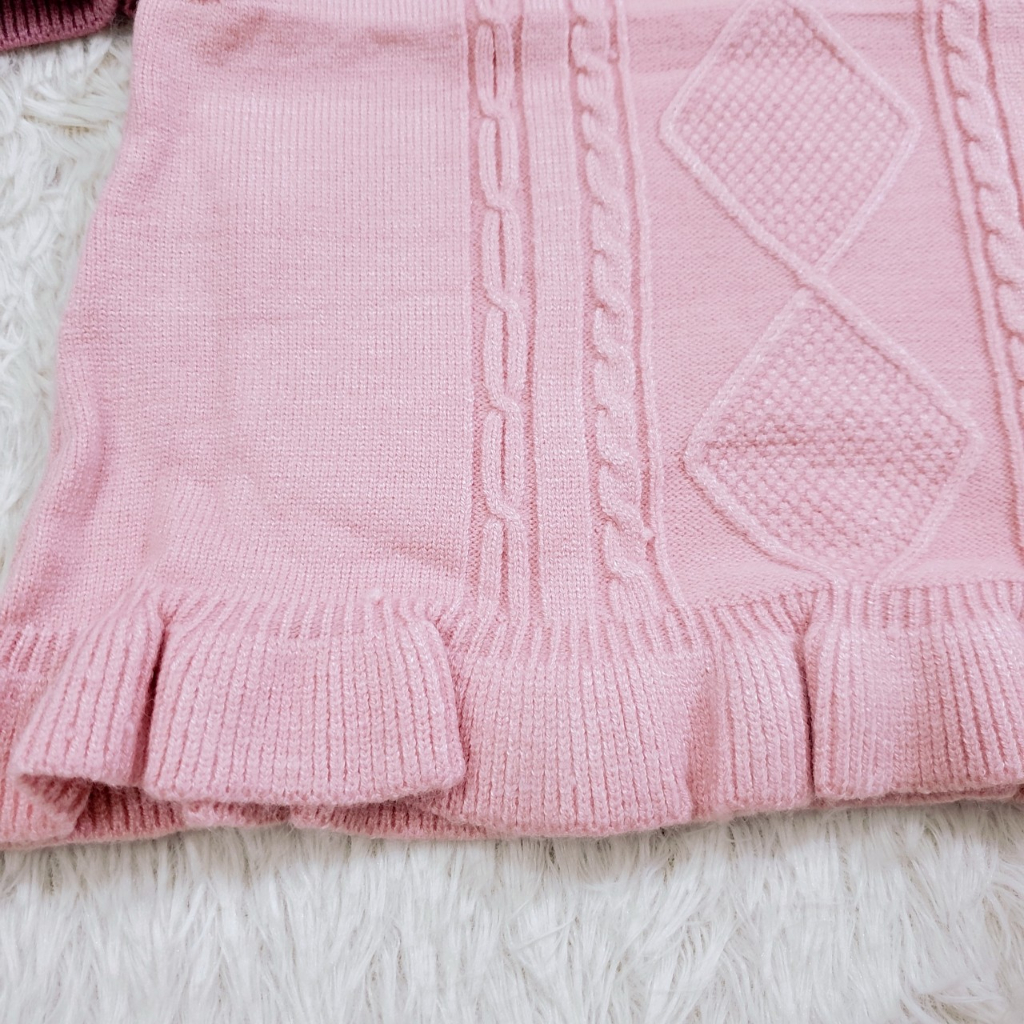 Áo gile len quảng châu cổ tròn chui đầu loại đẹp cho bé gái phối bèo gấu 5-12.5kg 6400