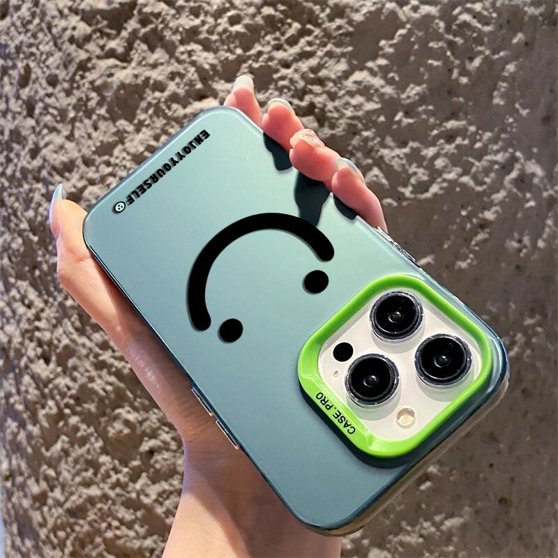 Ốp lưng iphone hình mặt cười đơn giản lưng Cứng Camera Xanh Lá iPhone 14 promax 14pro 13pro 13promax 12promax 11 xsmax