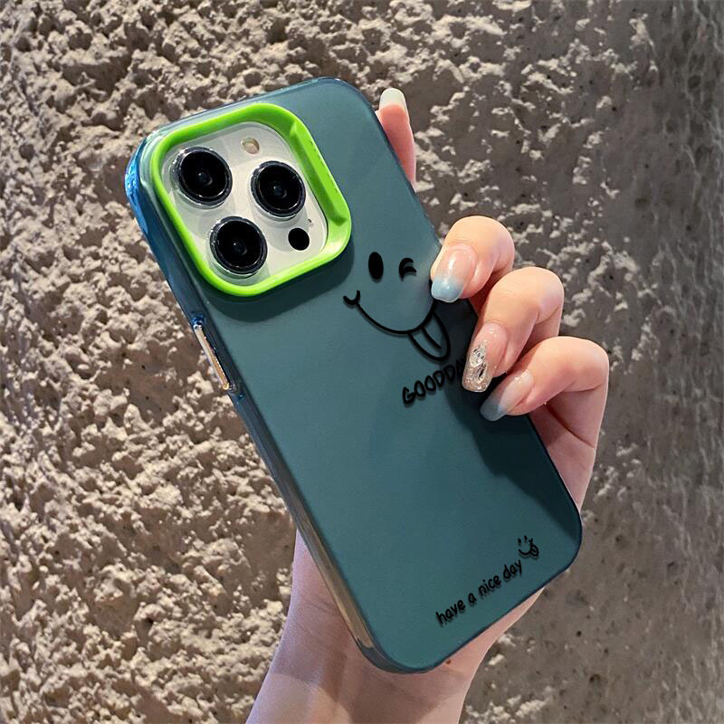 Ốp lưng iphone hình mặt cười đơn giản lưng Cứng Camera Xanh Lá iPhone 14 promax 14pro 13pro 13promax 12promax 11 xsmax