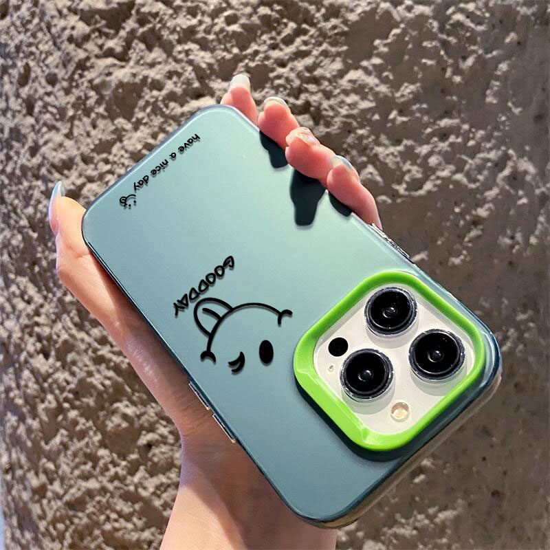 Ốp lưng iphone hình mặt cười đơn giản lưng Cứng Camera Xanh Lá iPhone 14 promax 14pro 13pro 13promax 12promax 11 xsmax