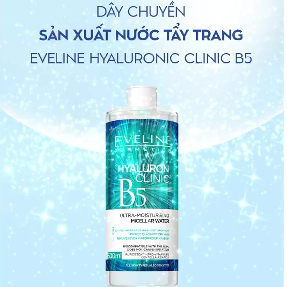 Nước tẩy trang Eveline Hyaluron Clinic B5 dưỡng ẩm da 500ML