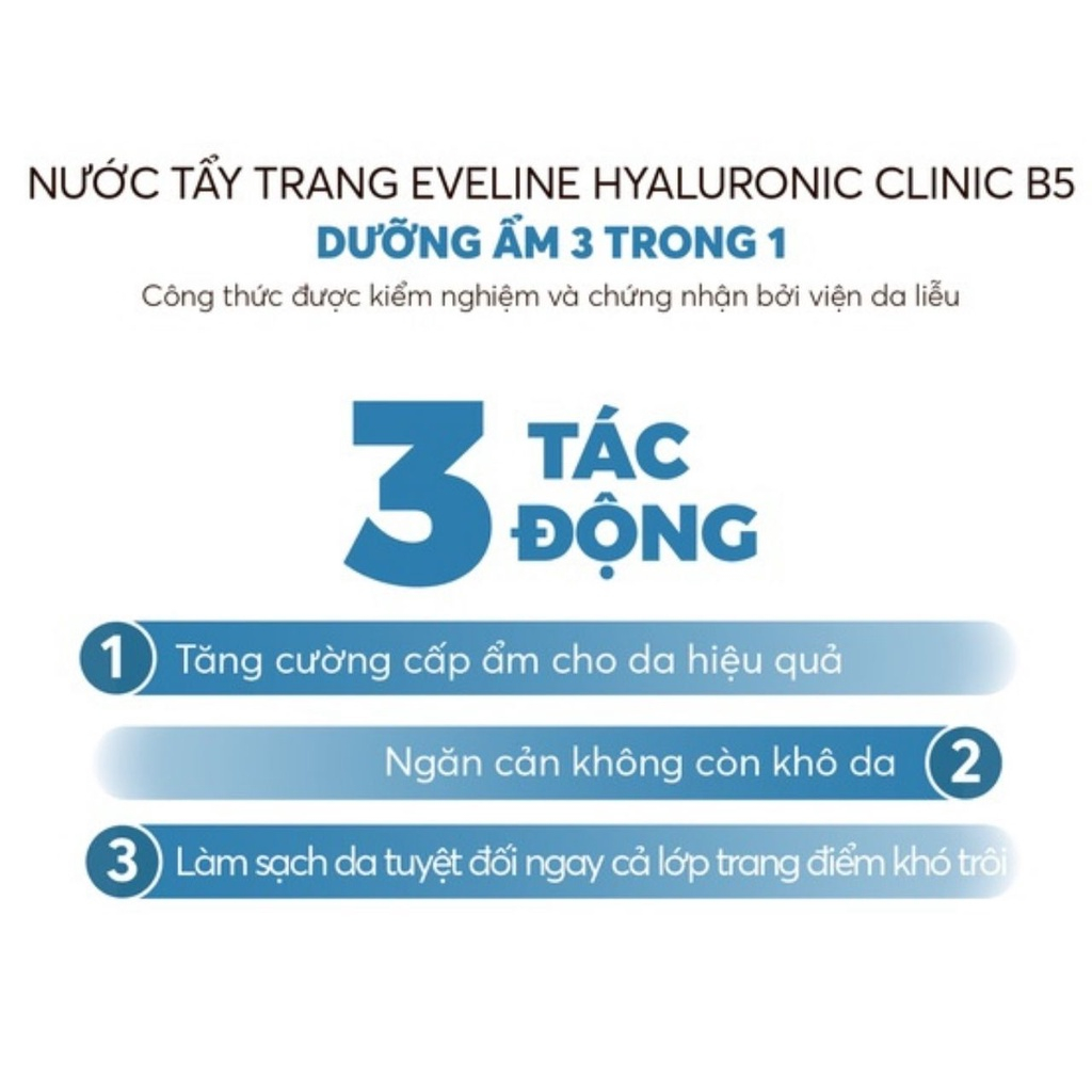 Nước tẩy trang Eveline Hyaluron Clinic B5 dưỡng ẩm da 500ML