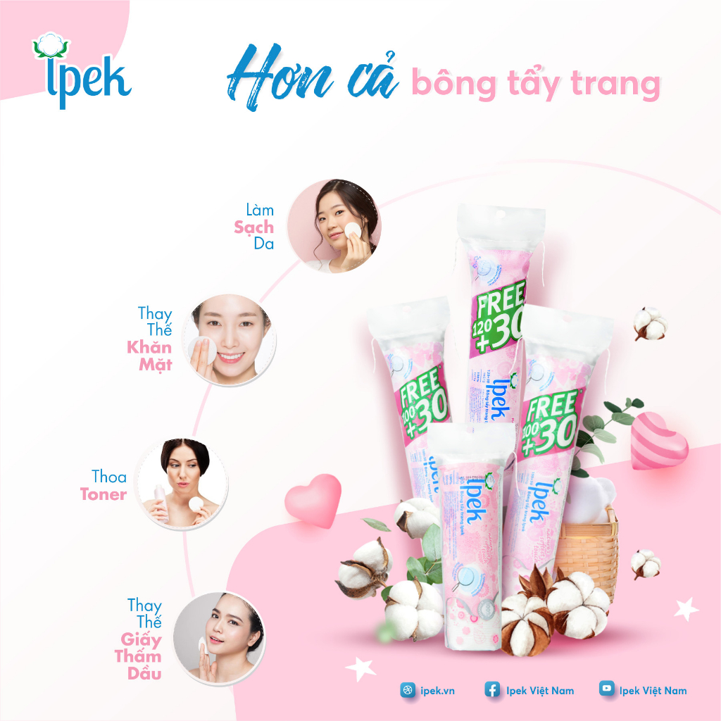 Bông tẩy trang Ipek 150 miếng cotton tự nhiên - Thi Vũ