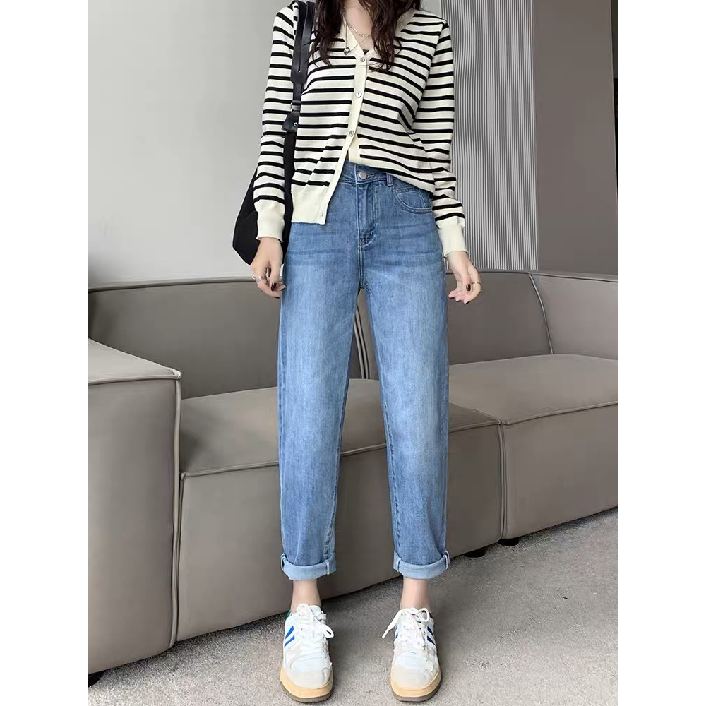 Quần jean baggy nữ bigsize Lưng Thun Cạp Cao, màu xanh đậm Rẻ Đẹp MLJ 3001 3003