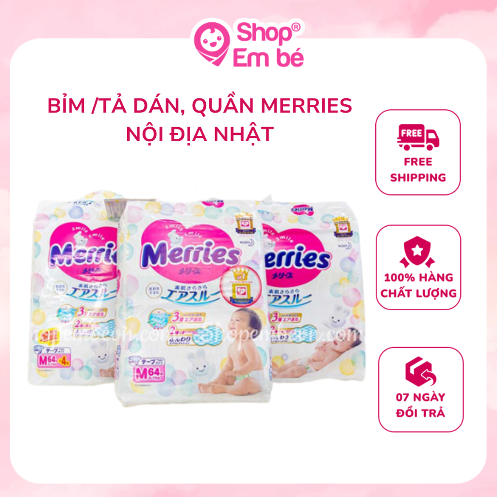 Tã Bỉm Merries Dán Quần Nội Địa Nhật cộng miếng jumbo cao cấp NB96 S88 M68