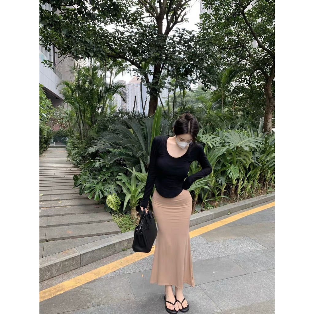 Áo Thun Tay Dài VẠT BẦU Nữ Áo Croptop Nữ Dài Tay Giữ Nhiệt Phong Cách Hàn Quốc