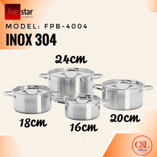 BỘ NỒI FIVESTAR 4 CHIẾC 3 LỚP ĐÁY LIỀN- INOX 304