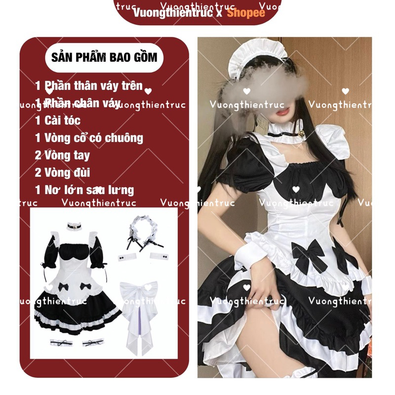 Maid ngắn nơ sexy cute bộ 7 món