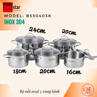 Bộ nồi fivestar 5 oval vung kính-inox 304