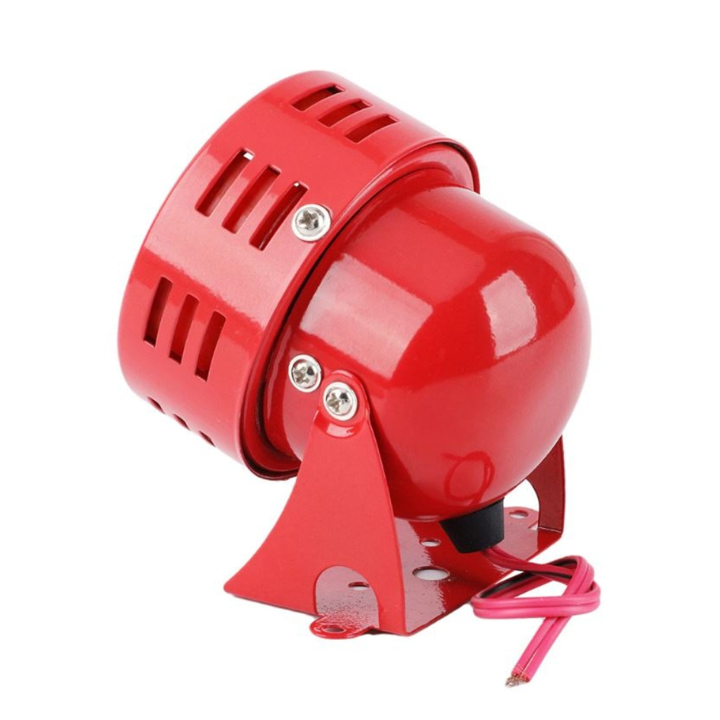 Còi hú MS-190 Mini Metal Motor Siren báo động, báo cháy, bảo vệ chống trộm vỏ kim loại phủ sơn đỏ