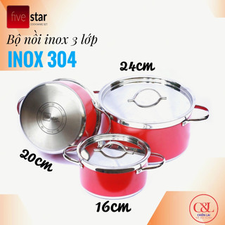 Bộ nồi Fivestar 3 chiếc 3 lớp đáy liền inox 304- Màu hồng