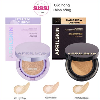 Phấn nước che phủ aprilskin - ultra slim/black magic snow cushion spf50+/pa+++ 15g/phấn ma thuật không dính khẩu trang