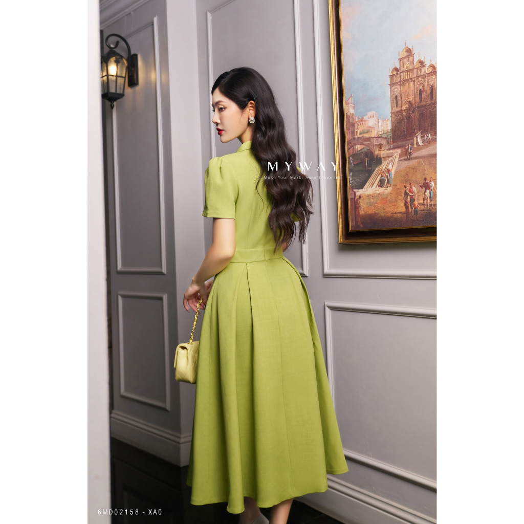 Đầm Xòe Nữ MY WAY Cổ Vest Chiết Eo Sang Trọng 6MD02158