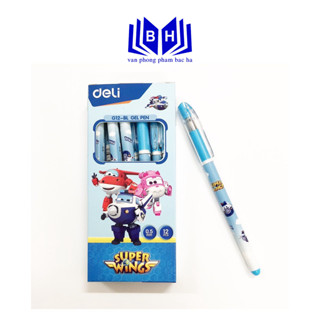 Combo 5 Bút bi nước học sinh mực gel xanh/ đen/ tím 0.5mm Deli - G12, họa tiết hoạt hình. ( CG12 )
