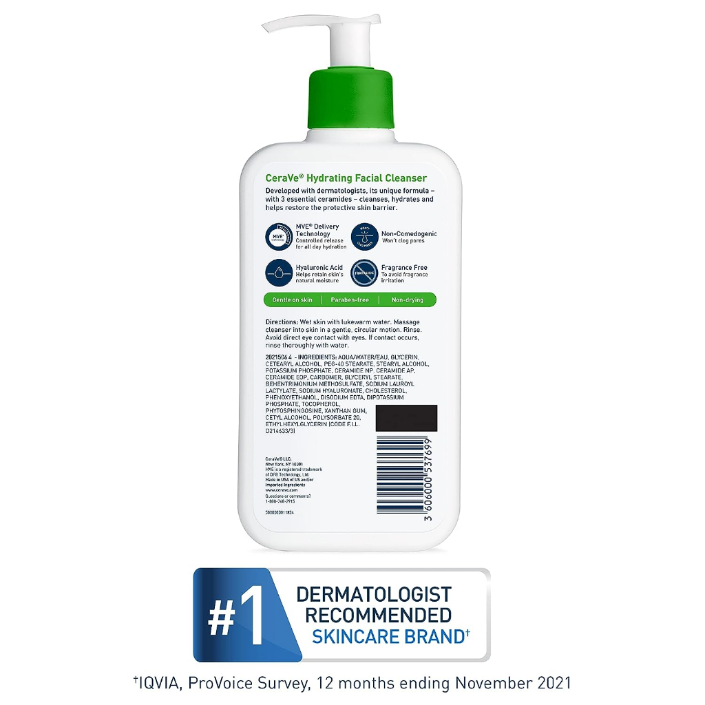 Sữa Rửa Mặt Cerave Sạch Sâu Cho Da Thường đến Da Khô  CeraVe Hydrating Facial Cleanser 19oz 562ml