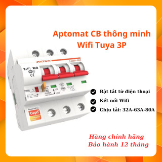 Aptomat CB thông minh Wifi Tuya 3P dòng 80A 63A bật tắt từ xa qua điện thoại