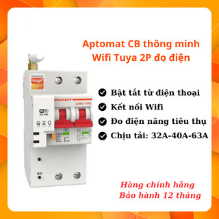 Aptomat CB thông minh Wifi Tuya 2P dòng 63A 40A 32A có đo điện tiêu thụ
