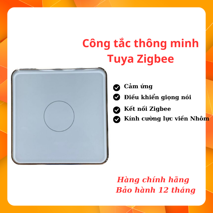 Công tắc thông minh mặt kính cảm ứng Vuông nút to Zigbee Tuya viền vàng