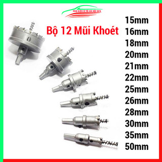 Bộ 12 mũi khoét lỗ 15-50mm cao cấp khoét sắt-inox MAKHI - không có via