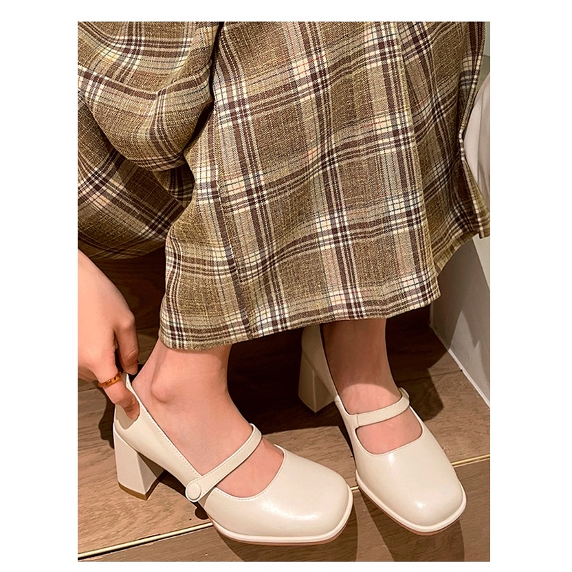 Giày cao gót Mary Jane tiểu thư da lì