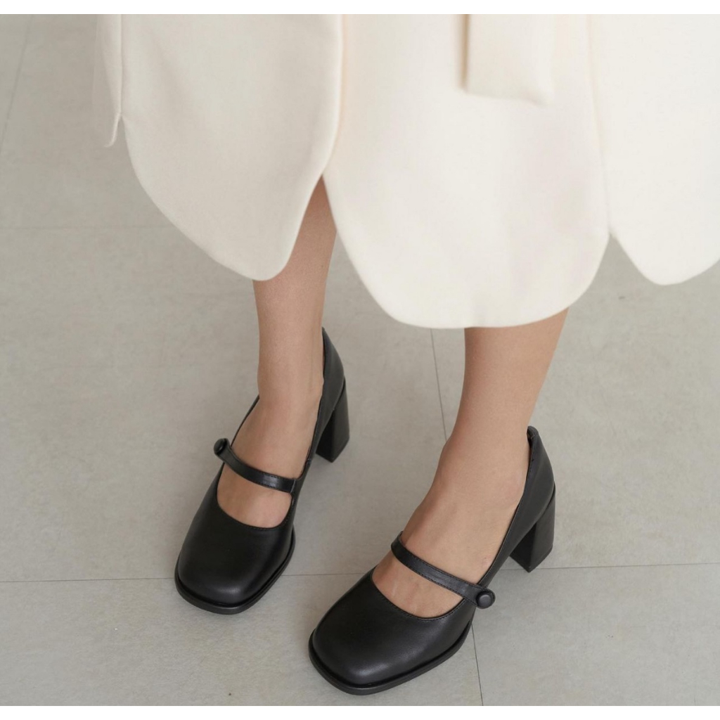Giày cao gót Mary Jane tiểu thư da lì