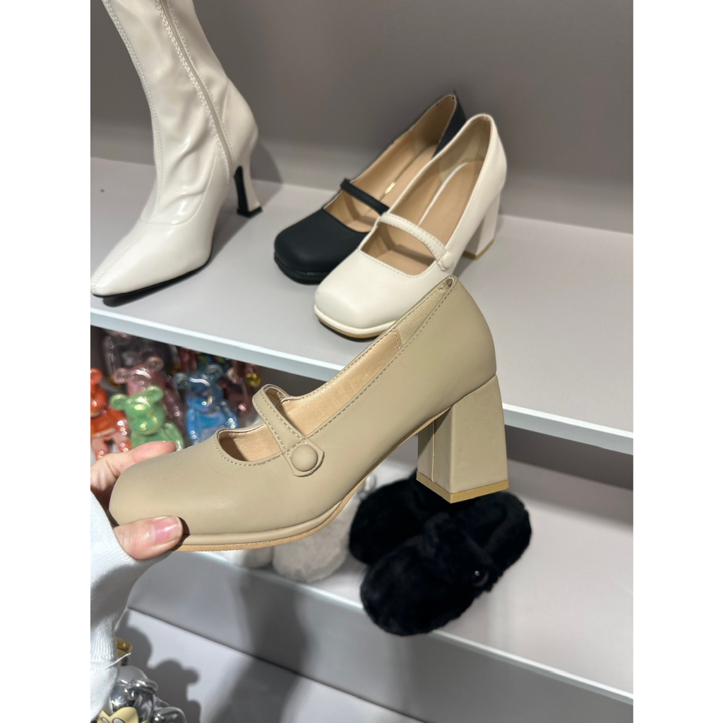 Giày cao gót Mary Jane tiểu thư da lì