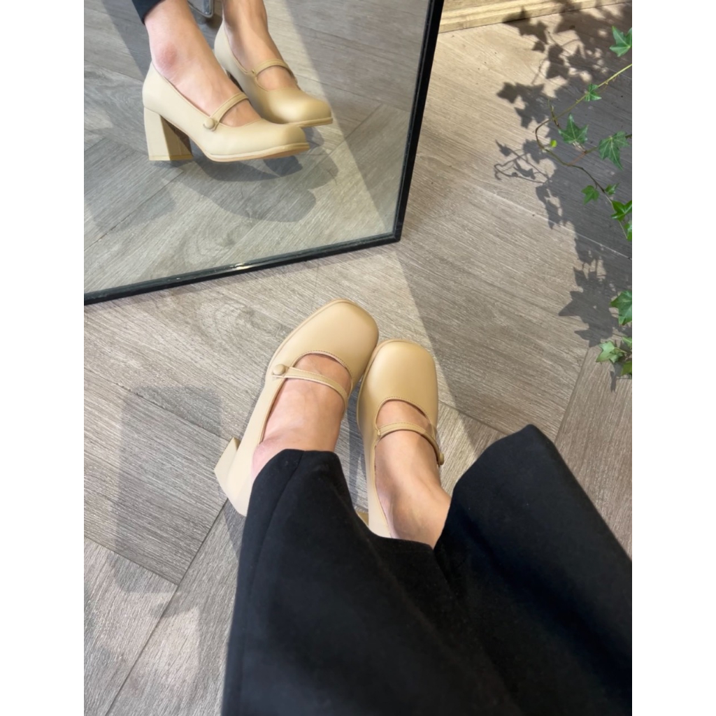 Giày cao gót Mary Jane tiểu thư da lì