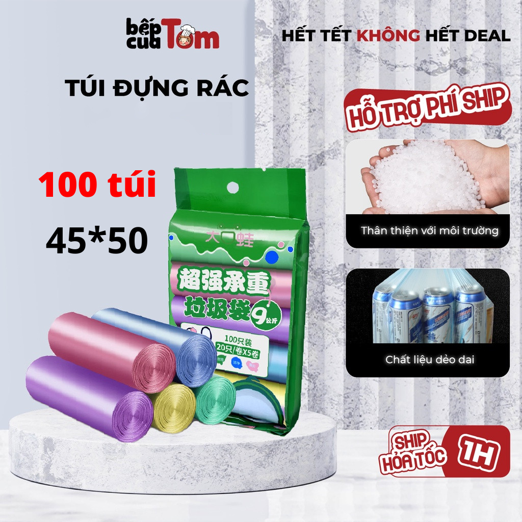 Set 5 Cuộn Túi Đựng Rác Tự Phân Hủy Sinh Học Cao Cấp Để Bàn, Bồn Rửa Bát Dễ Giật, Nhiều Màu