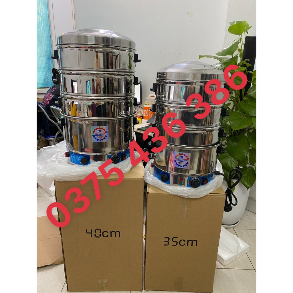 Nồi hấp bánh bao bằng điện 3 tầng 35/40/47/52cm có cảnh báo chống cháy khi hết nước