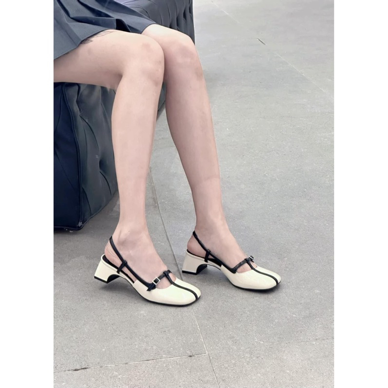 Giày sandal Cnk gót vuông cao 4cm phối dây mảnh hở gót phong cách tiểu thư Mary Jane cá tính hàng Fullbox 2023