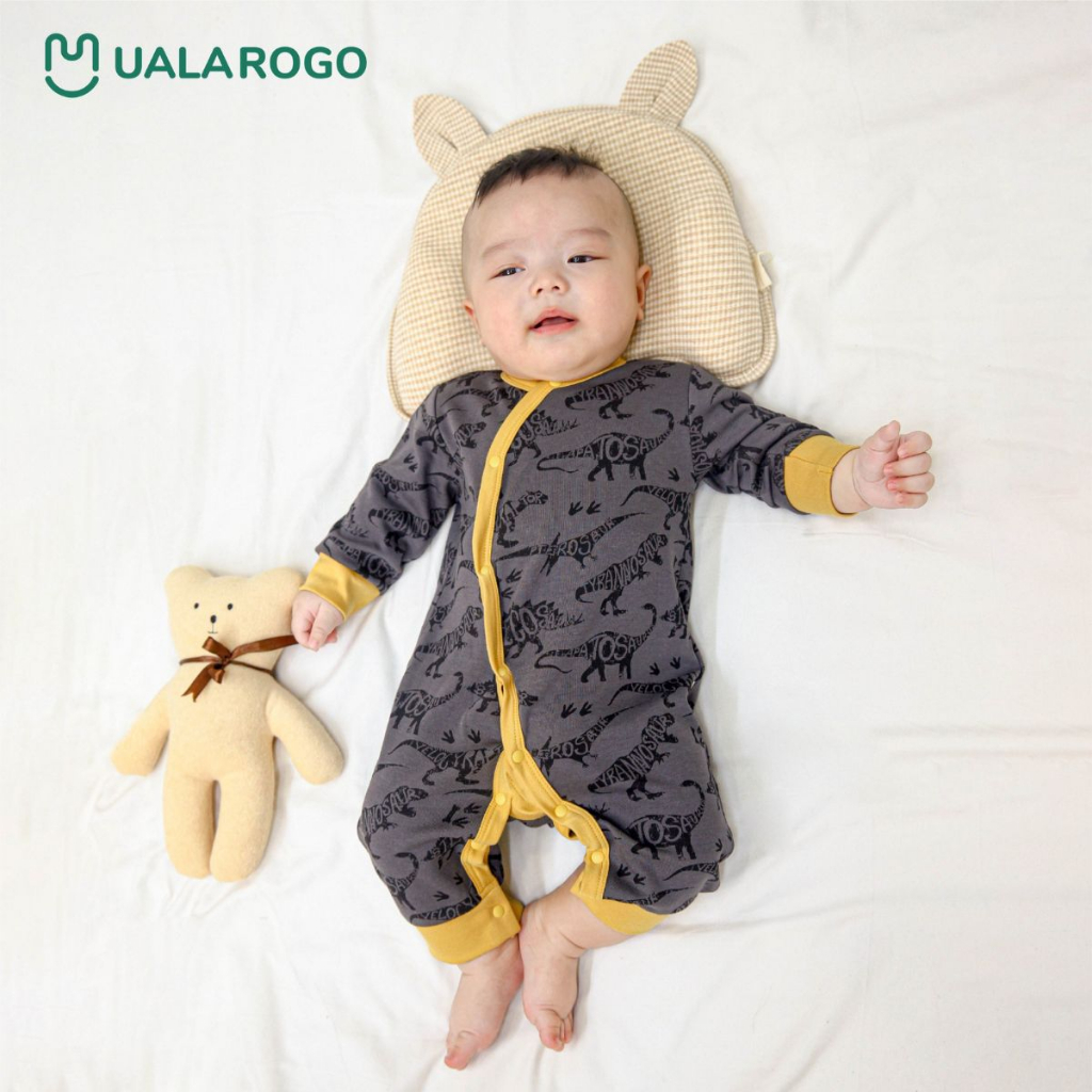 Bodysuit sơ sinh cho bé Ualarogo 0 - 12 tháng vải Cotton nỉ cài chéo dài tay ấm áo thoáng khi 3667