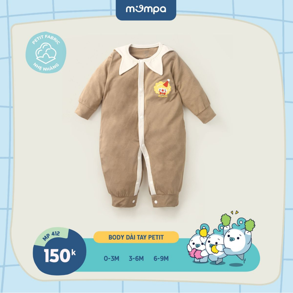 Bodysuit sơ sinh cho bé Mompa 0 - 9 tháng liền chân lộn tay cúc giữa vải Petit mềm mại thoáng khí nhẹ nhàng 412