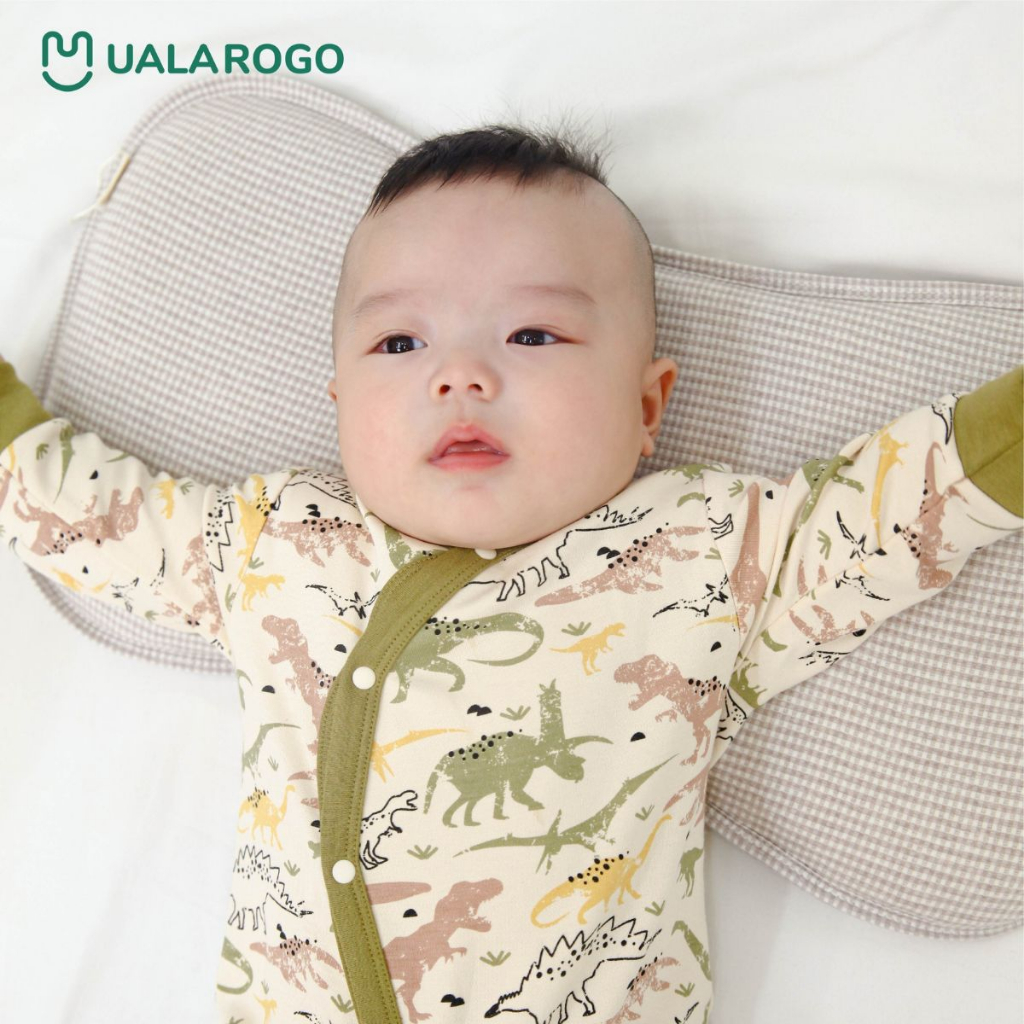 Bodysuit sơ sinh cho bé Ualarogo 0 - 12 tháng vải Cotton nỉ cài chéo dài tay ấm áo thoáng khi 3667